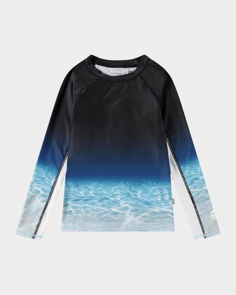 Boy's Neptune Long-Sleeve Rashguard Swim Top, Size 7-12